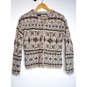 David Brooks Vintage Hand Knit Patterned Sweater Cardigan